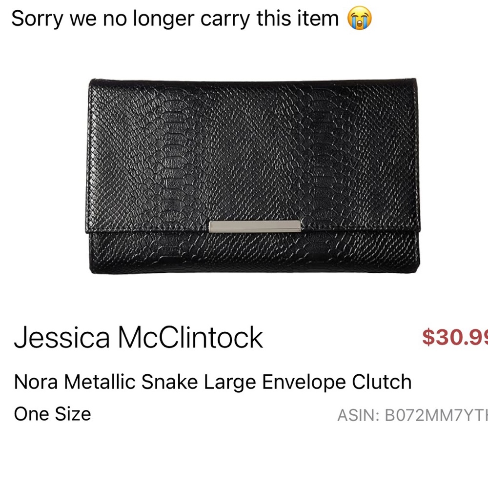 Large black leather snakeskin style clutch by Jessica McClintock